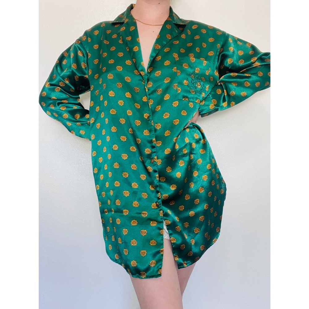 Victoria’s Secret | Vtg Gold Label Green Printed Button-Down Pajama Top